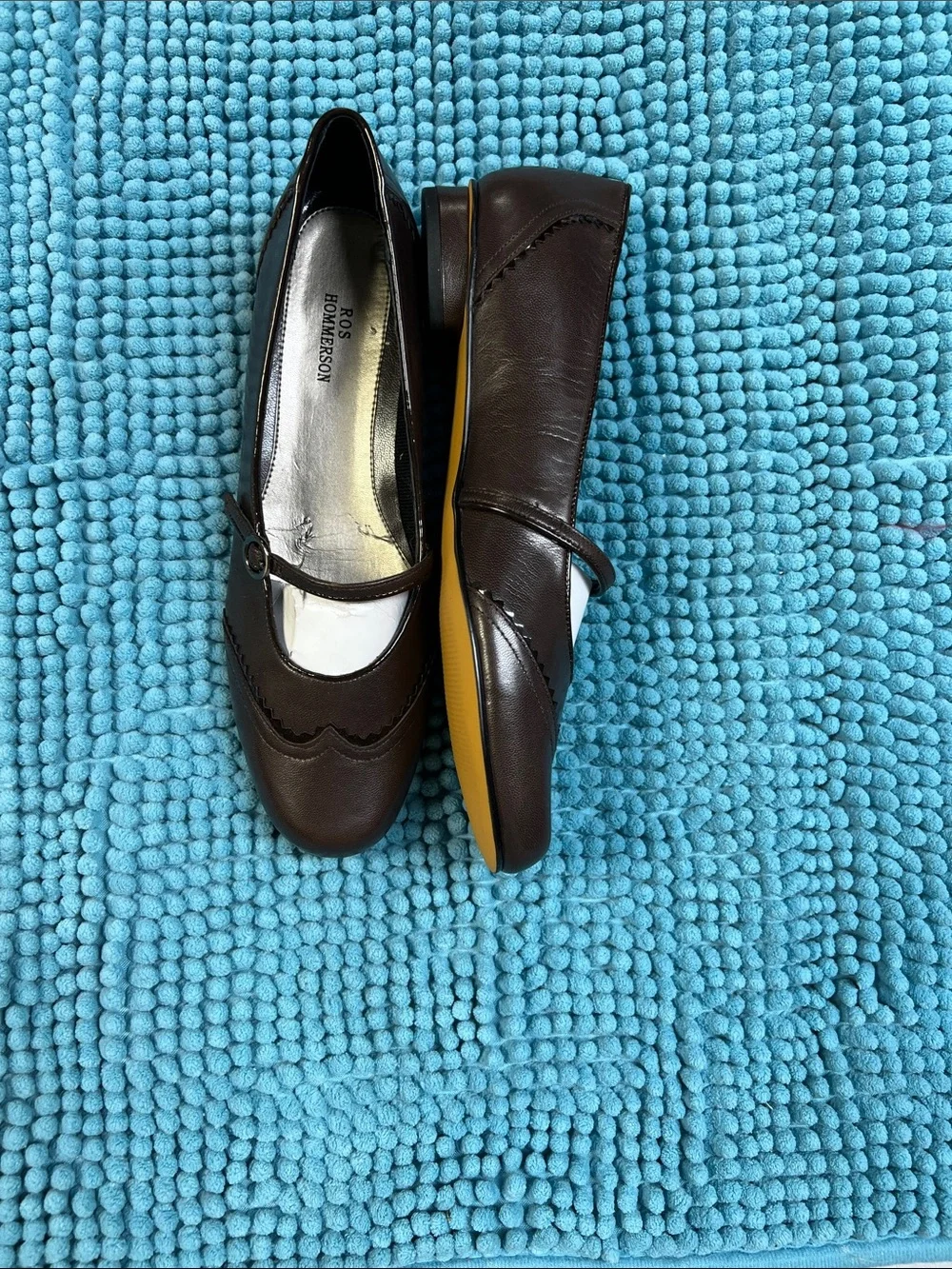 Ros Hommerson Brown Mary Jane Flats with Scallop Detail